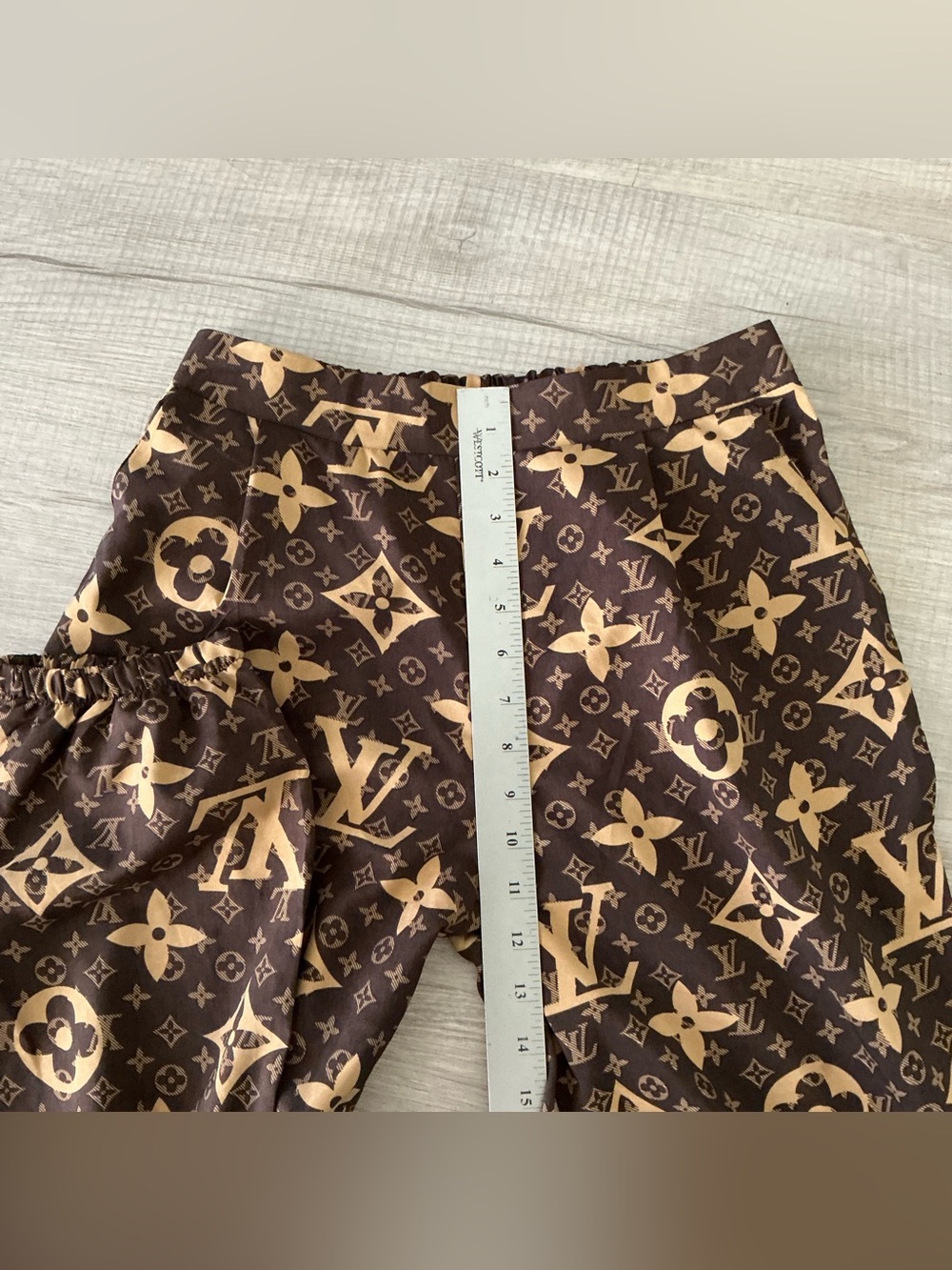Women’s Brown Monogram Print Two-Piece Set – Small – Button-Down Shirt & Pants - Picture 5 of 6
